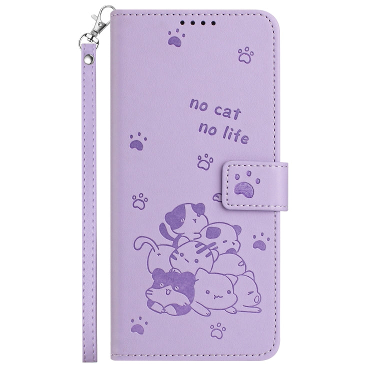 For Samsung Galaxy S25 Ultra 5G Embossed Kitten Phone Leather Case with Lanyard(Purple) - Galaxy S25 Ultra 5G Cases by buy2fix | Online Shopping UK | buy2fix