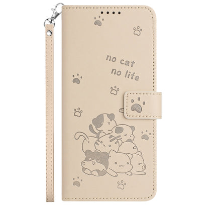 For Samsung Galaxy S25 Ultra 5G Embossed Kitten Phone Leather Case with Lanyard(Beige) - Galaxy S25 Ultra 5G Cases by buy2fix | Online Shopping UK | buy2fix