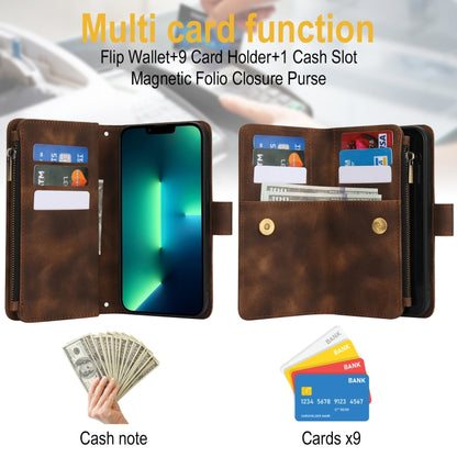 For iPhone 16 Pro Dream 9-Card Zipper Wallet RFID Leather Phone Case with Lanyard(Brown) - iPhone 16 Pro Cases by buy2fix | Online Shopping UK | buy2fix