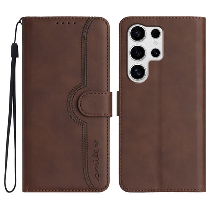 For Samsung Galaxy S25 Ultra 5G Heart Pattern Skin Feel Leather Phone Case(Brown) - Galaxy S25 Ultra 5G Cases by buy2fix | Online Shopping UK | buy2fix