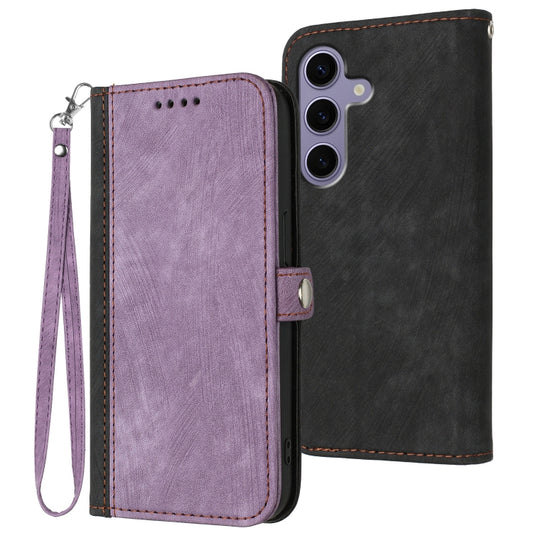 For Samsung Galaxy S25 5G Side Buckle Double Fold Hand Strap Leather Phone Case(Purple) - Galaxy S25 5G Cases by buy2fix | Online Shopping UK | buy2fix