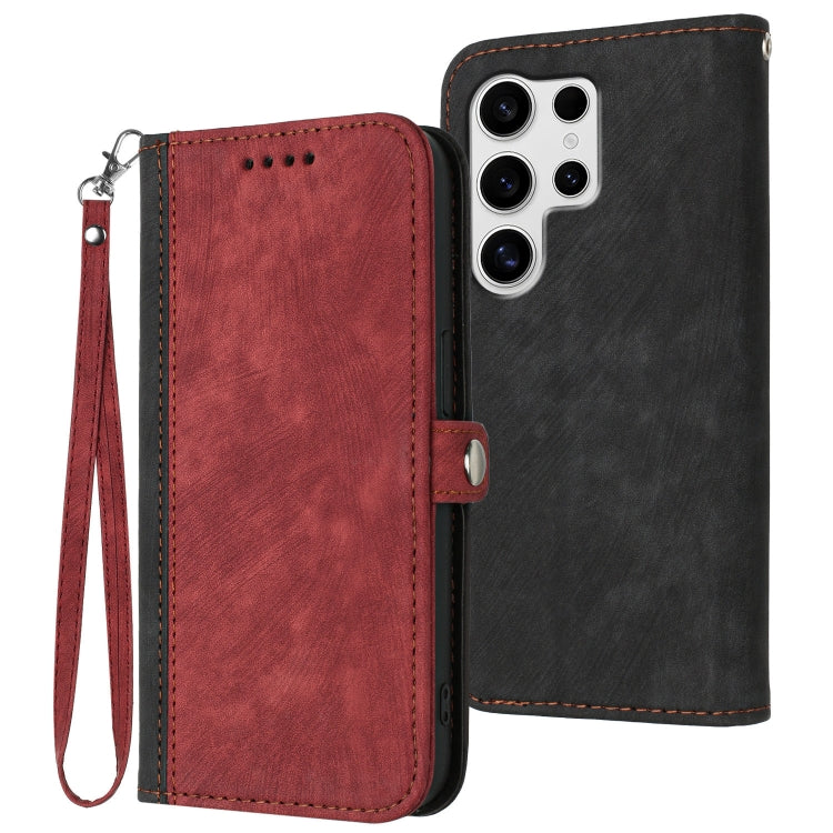 For Samsung Galaxy S25 Ultra 5G Side Buckle Double Fold Hand Strap Leather Phone Case(Red) - Galaxy S25 Ultra 5G Cases by buy2fix | Online Shopping UK | buy2fix