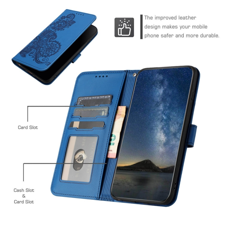 For Samsung Galaxy S25 Ultra 5G Datura Flower Embossed Flip Leather Phone Case(Blue) - Galaxy S25 Ultra 5G Cases by buy2fix | Online Shopping UK | buy2fix