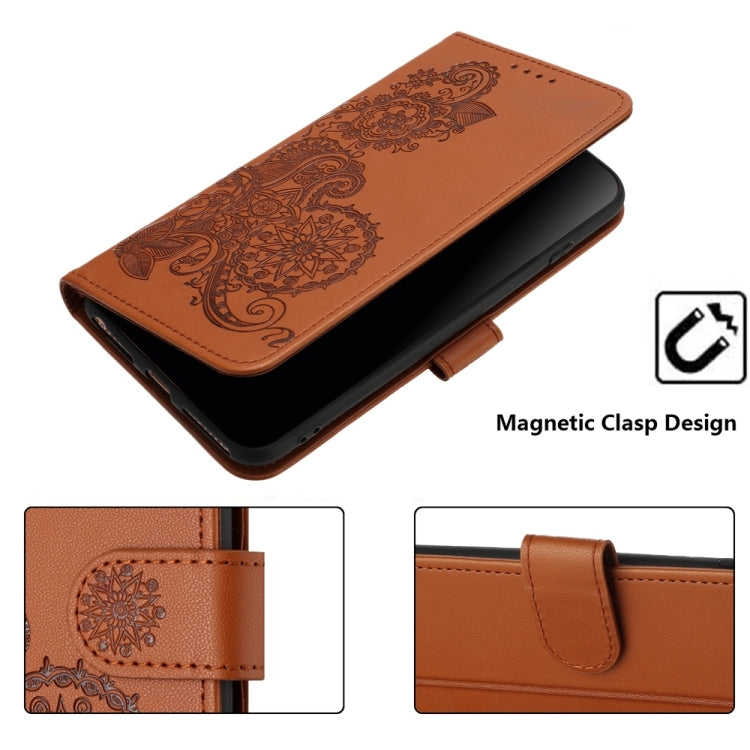 For Samsung Galaxy S25 Ultra 5G Datura Flower Embossed Flip Leather Phone Case(Brown) - Galaxy S25 Ultra 5G Cases by buy2fix | Online Shopping UK | buy2fix