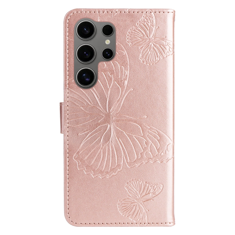 For Samsung Galaxy S25 Ultra 5G 3D Butterfly Embossed Pattern Flip Leather Phone Case(Rose Gold) - Galaxy S25 Ultra 5G Cases by buy2fix | Online Shopping UK | buy2fix