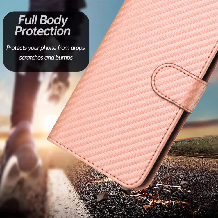 For Samsung Galaxy S25 5G YX0070 Carbon Fiber Buckle Leather Phone Case with Lanyard(Pink) - Galaxy S25 5G Cases by buy2fix | Online Shopping UK | buy2fix