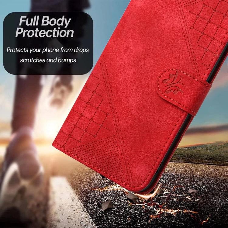 For Samsung Galaxy S25 5G YX0080 Grid Butterfly Embossed Pattern Flip Leather Phone Case with Lanyard(Red) - Galaxy S25 5G Cases by buy2fix | Online Shopping UK | buy2fix