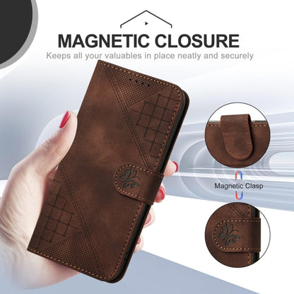 For Samsung Galaxy S25 5G YX0080 Grid Butterfly Embossed Pattern Flip Leather Phone Case with Lanyard(Coffee) - Galaxy S25 5G Cases by buy2fix | Online Shopping UK | buy2fix