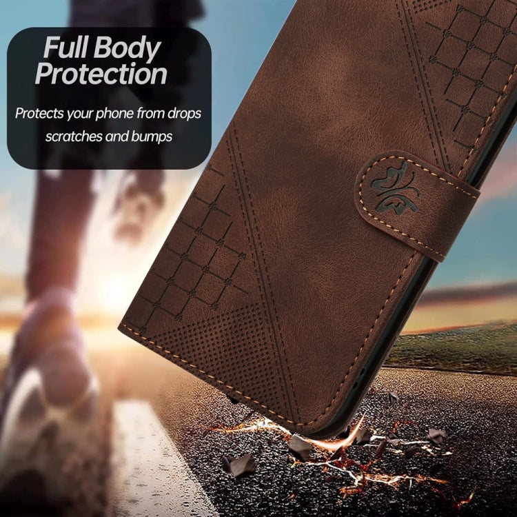 For Samsung Galaxy S25 5G YX0080 Grid Butterfly Embossed Pattern Flip Leather Phone Case with Lanyard(Coffee) - Galaxy S25 5G Cases by buy2fix | Online Shopping UK | buy2fix