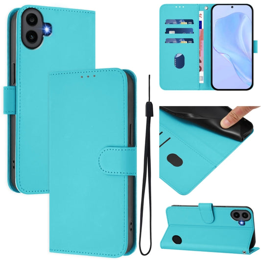 For Nothing CMF Phone 1 Skin Feel Solid Color Leather Phone Case with Lanyard(Lake Blue) - More Brand by buy2fix | Online Shopping UK | buy2fix