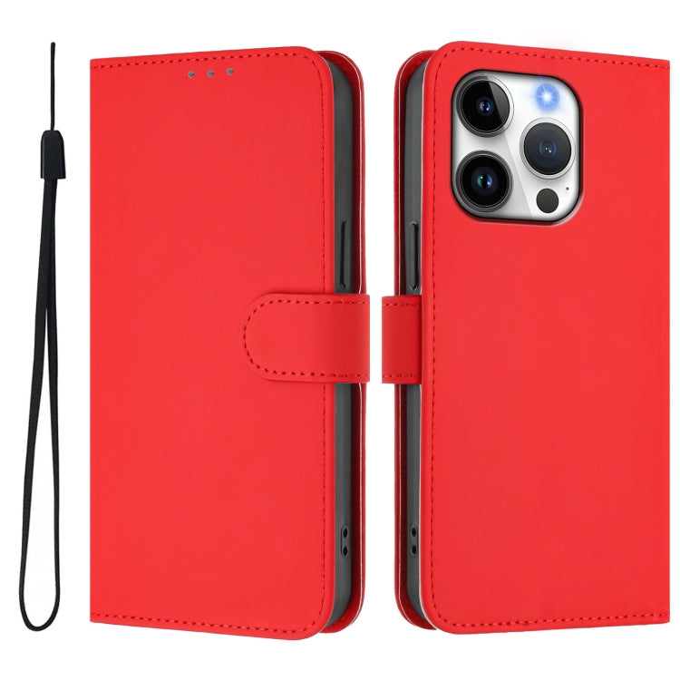 For iPhone 16 Pro Skin Feel Solid Color Leather Phone Case with Lanyard(Red) - iPhone 16 Pro Cases by buy2fix | Online Shopping UK | buy2fix