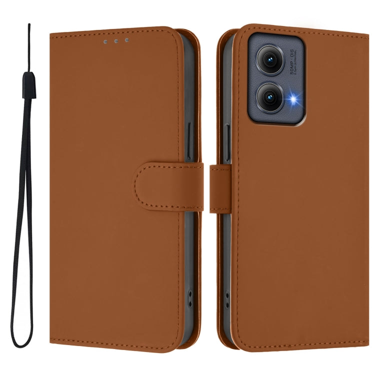 For Motorola Edge 5G 2024 Skin Feel Solid Color Leather Phone Case with Lanyard(Brown) - Motorola Cases by buy2fix | Online Shopping UK | buy2fix