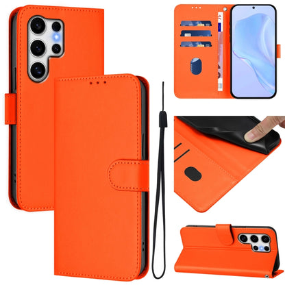 For Samsung Galaxy S25 Ultra 5G Skin Feel Solid Color Leather Phone Case with Lanyard(Orange) - Galaxy S25 Ultra 5G Cases by buy2fix | Online Shopping UK | buy2fix