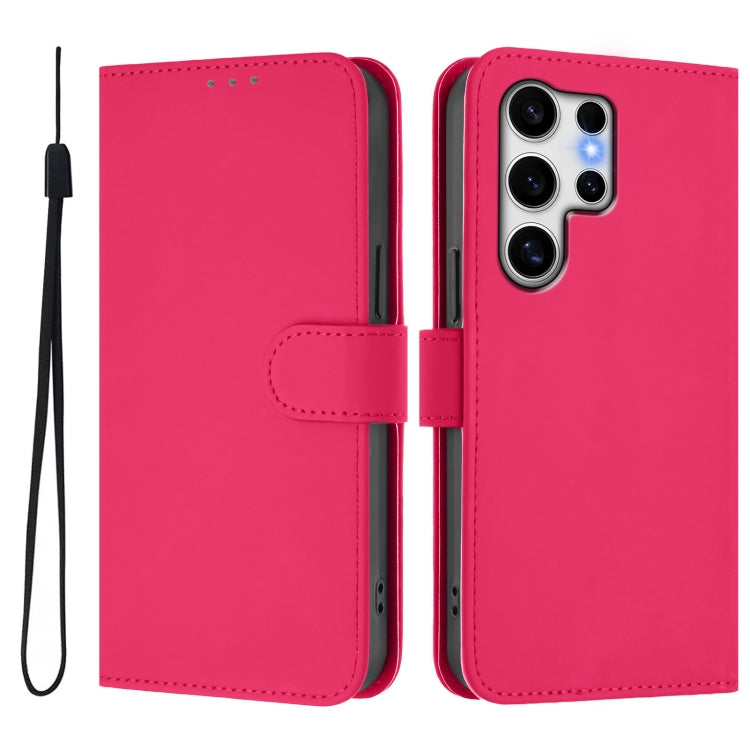 For Samsung Galaxy S25 Ultra 5G Skin Feel Solid Color Leather Phone Case with Lanyard(Rose Red) - Galaxy S25 Ultra 5G Cases by buy2fix | Online Shopping UK | buy2fix