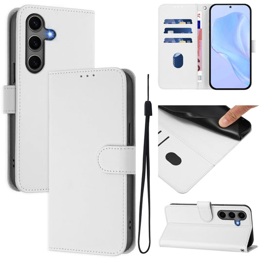 For Samsung Galaxy S25+ 5G Skin Feel Solid Color Leather Phone Case with Lanyard(White) - Galaxy S25+ 5G Cases by buy2fix | Online Shopping UK | buy2fix