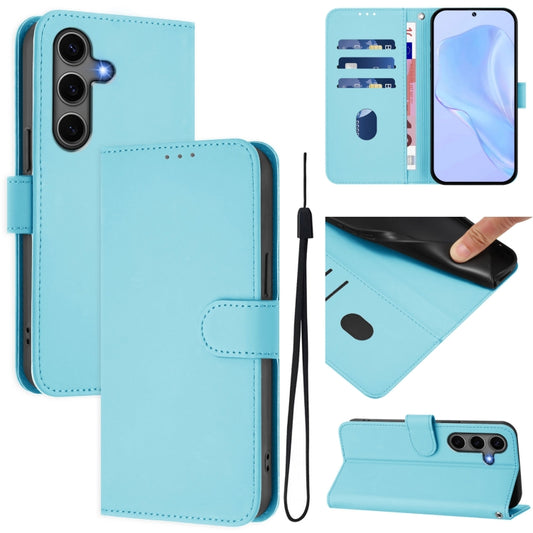 For Samsung Galaxy S25+ 5G Skin Feel Solid Color Leather Phone Case with Lanyard(Sky Blue) - Galaxy S25+ 5G Cases by buy2fix | Online Shopping UK | buy2fix