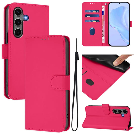 For Samsung Galaxy S25+ 5G Skin Feel Solid Color Leather Phone Case with Lanyard(Rose Red) - Galaxy S25+ 5G Cases by buy2fix | Online Shopping UK | buy2fix