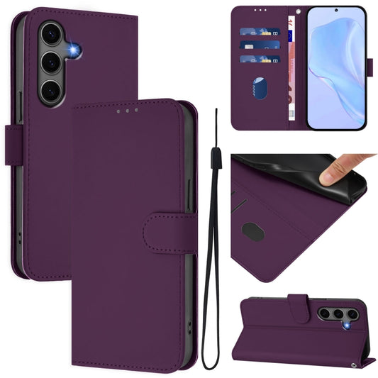 For Samsung Galaxy S25+ 5G Skin Feel Solid Color Leather Phone Case with Lanyard(Violet) - Galaxy S25+ 5G Cases by buy2fix | Online Shopping UK | buy2fix