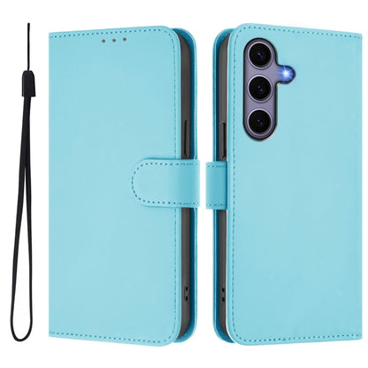 For Samsung Galaxy S25 5G Skin Feel Solid Color Leather Phone Case with Lanyard(Sky Blue) - Galaxy S25 5G Cases by buy2fix | Online Shopping UK | buy2fix