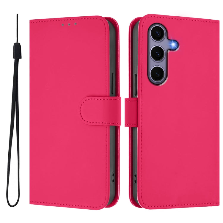 For Samsung Galaxy S25 5G Skin Feel Solid Color Leather Phone Case with Lanyard(Rose Red) - Galaxy S25 5G Cases by buy2fix | Online Shopping UK | buy2fix