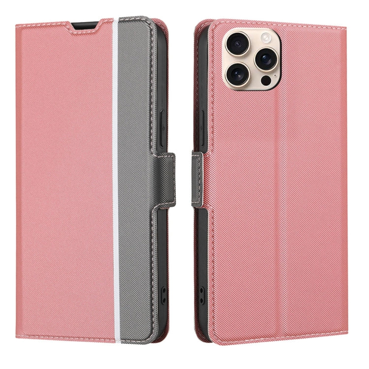 For iPhone 16 Pro Max Twill Texture Side Button Leather Phone Case(Pink) - iPhone 16 Pro Max Cases by buy2fix | Online Shopping UK | buy2fix