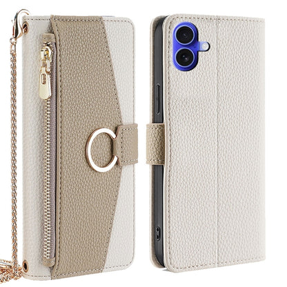 For iPhone 16 Plus Crossbody Litchi Texture Leather Phone Case(White) - iPhone 16 Plus Cases by buy2fix | Online Shopping UK | buy2fix