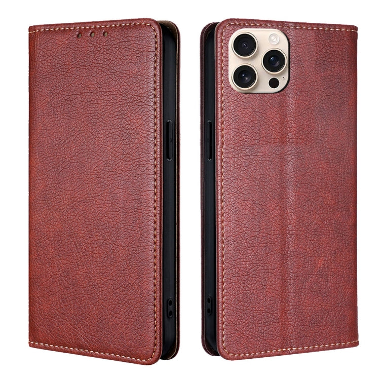 For iPhone 16 Pro Max Gloss Oil Solid Color Magnetic Leather Phone Case(Brown) - iPhone 16 Pro Max Cases by buy2fix | Online Shopping UK | buy2fix