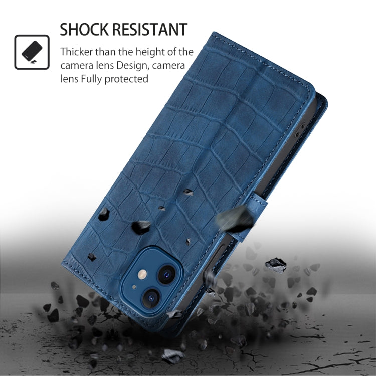 For iPhone 16 Plus Skin Feel Crocodile Magnetic Clasp Leather Phone Case(Blue) - iPhone 16 Plus Cases by buy2fix | Online Shopping UK | buy2fix