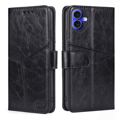 For iPhone 16 Plus Geometric Stitching Leather Phone Case(Black) - iPhone 16 Plus Cases by buy2fix | Online Shopping UK | buy2fix