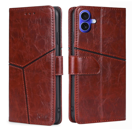 For iPhone 16 Plus Geometric Stitching Leather Phone Case(Dark Brown) - iPhone 16 Plus Cases by buy2fix | Online Shopping UK | buy2fix