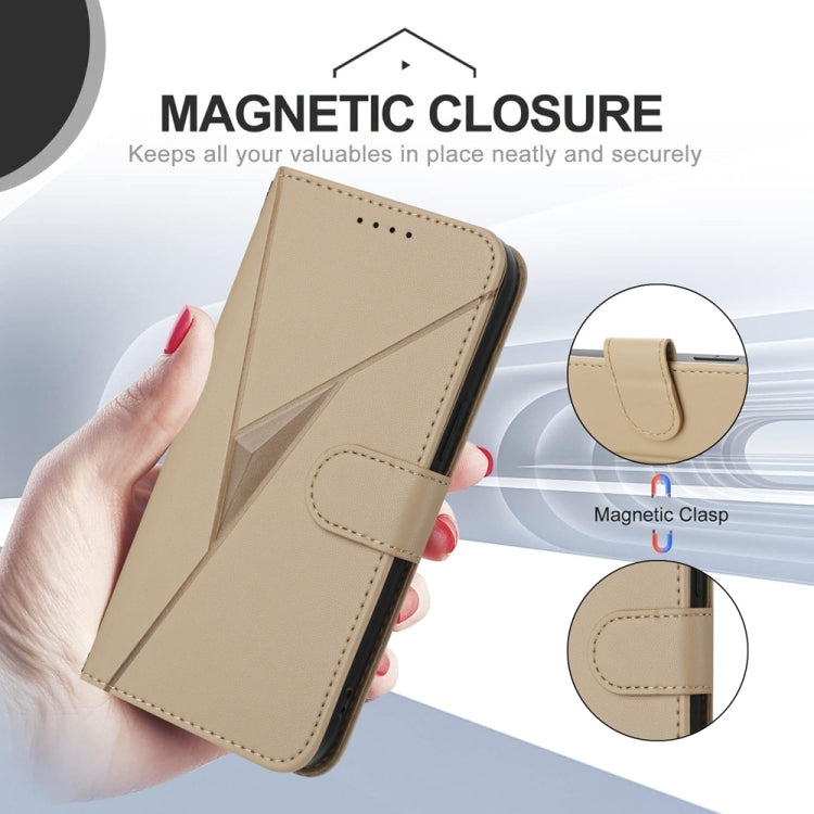 For Samsung Galaxy S25 5G Triangle Pattern Buckle Clasp Leather Phone Case(Gold) - Galaxy S25 5G Cases by buy2fix | Online Shopping UK | buy2fix