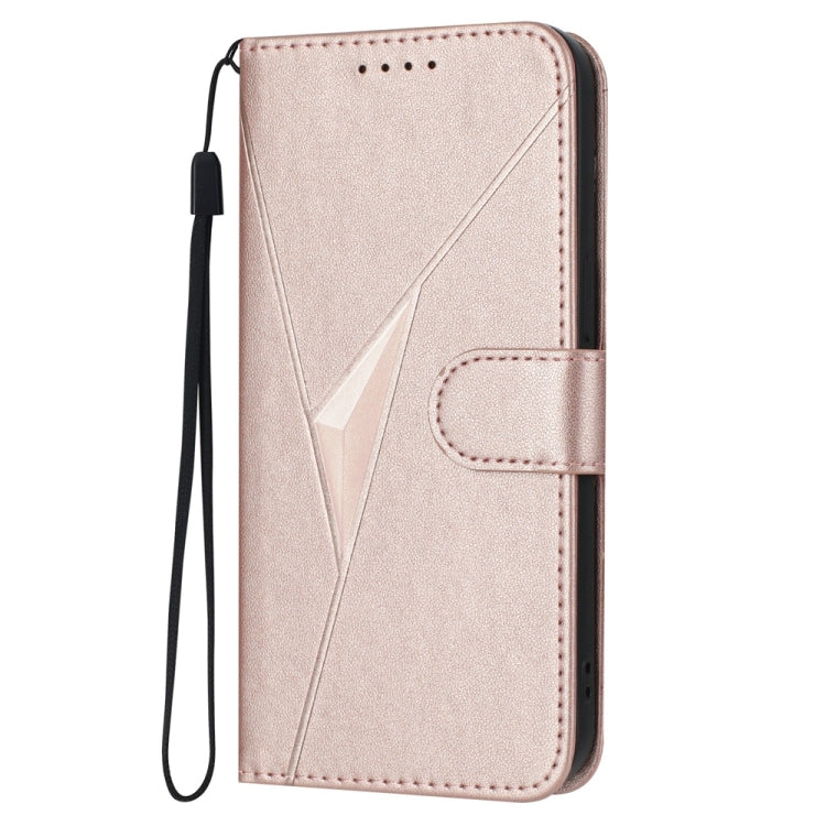 For Samsung Galaxy S25 5G Triangle Pattern Buckle Clasp Leather Phone Case(Rose Gold) - Galaxy S25 5G Cases by buy2fix | Online Shopping UK | buy2fix