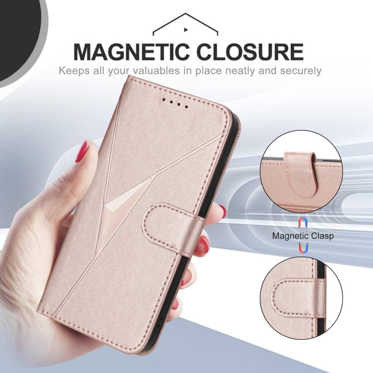 For Samsung Galaxy S25 5G Triangle Pattern Buckle Clasp Leather Phone Case(Rose Gold) - Galaxy S25 5G Cases by buy2fix | Online Shopping UK | buy2fix