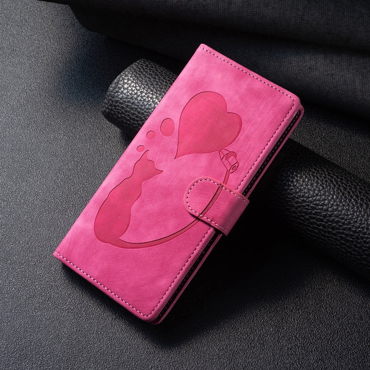 For Samsung Galaxy S25 5G Pen Heart Cat Embossed Leather Phone Case(Pink) - Galaxy S25 5G Cases by buy2fix | Online Shopping UK | buy2fix