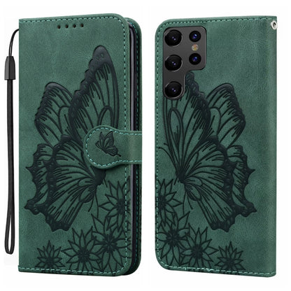 For Samsung Galaxy S25 Ultra 5G Retro Skin Feel Butterflies Embossing Horizontal Flip Leather Phone Case(Green) - Galaxy S25 Ultra 5G Cases by buy2fix | Online Shopping UK | buy2fix