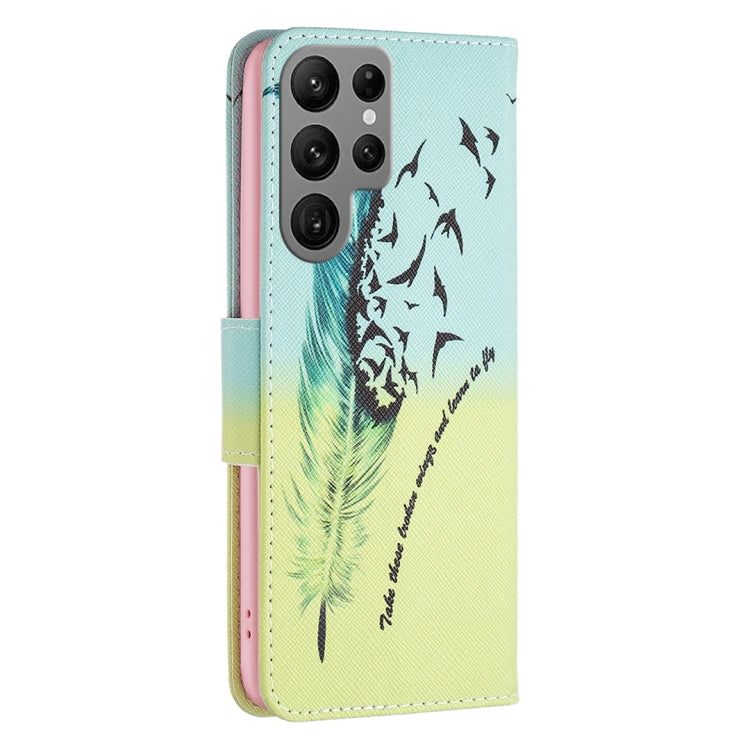 For Samsung Galaxy S25 Ultra 5G Colored Drawing Pattern Leather Phone Case(Feather) - Galaxy S25 Ultra 5G Cases by buy2fix | Online Shopping UK | buy2fix