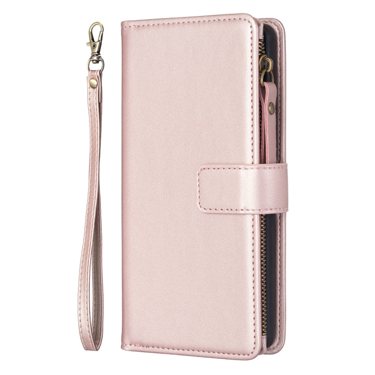 For Samsung Galaxy S25 5G 9 Card Slots Zipper Wallet Leather Flip Phone Case(Rose Gold) - Galaxy S25 5G Cases by buy2fix | Online Shopping UK | buy2fix