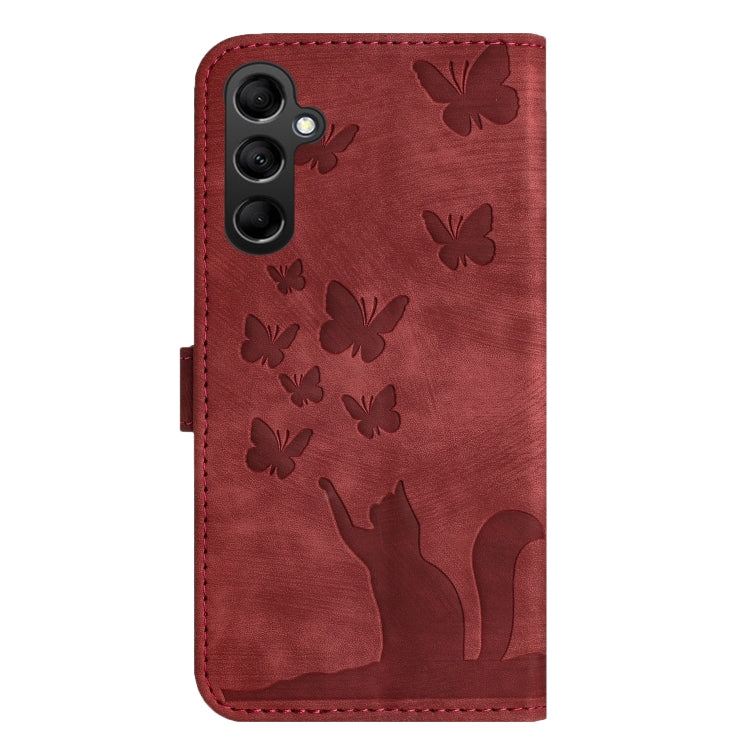 For Samsung Galaxy S25 5G Butterfly Cat Embossing Flip Leather Phone Case(Red) - Galaxy S25 5G Cases by buy2fix | Online Shopping UK | buy2fix