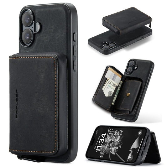 For iPhone 16 Plus JEEHOOD J02 Magnetic Zipper Horizontal Flip Leather Phone Case(Black) - iPhone 16 Plus Cases by JEEHOOD | Online Shopping UK | buy2fix