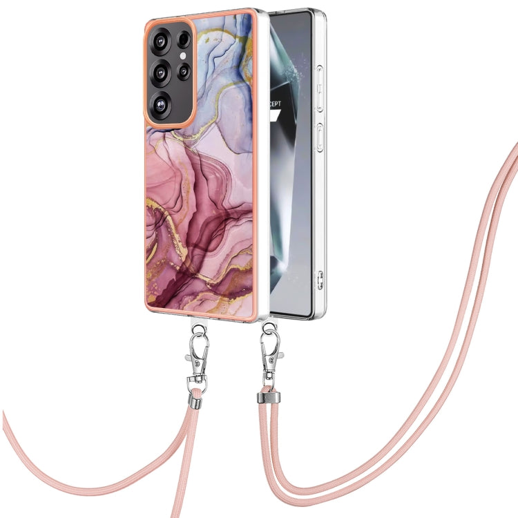 For Samsung Galaxy S25 Ultra 5G Electroplating Marble Dual-side IMD Phone Case with Lanyard(Rose Red 014) - Galaxy S25 Ultra 5G Cases by buy2fix | Online Shopping UK | buy2fix