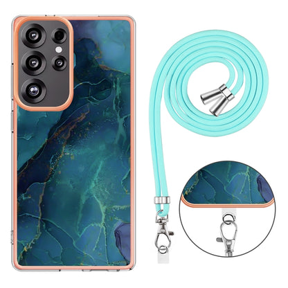 For Samsung Galaxy S25 Ultra 5G Electroplating Marble Dual-side IMD Phone Case with Lanyard(Green 017) - Galaxy S25 Ultra 5G Cases by buy2fix | Online Shopping UK | buy2fix