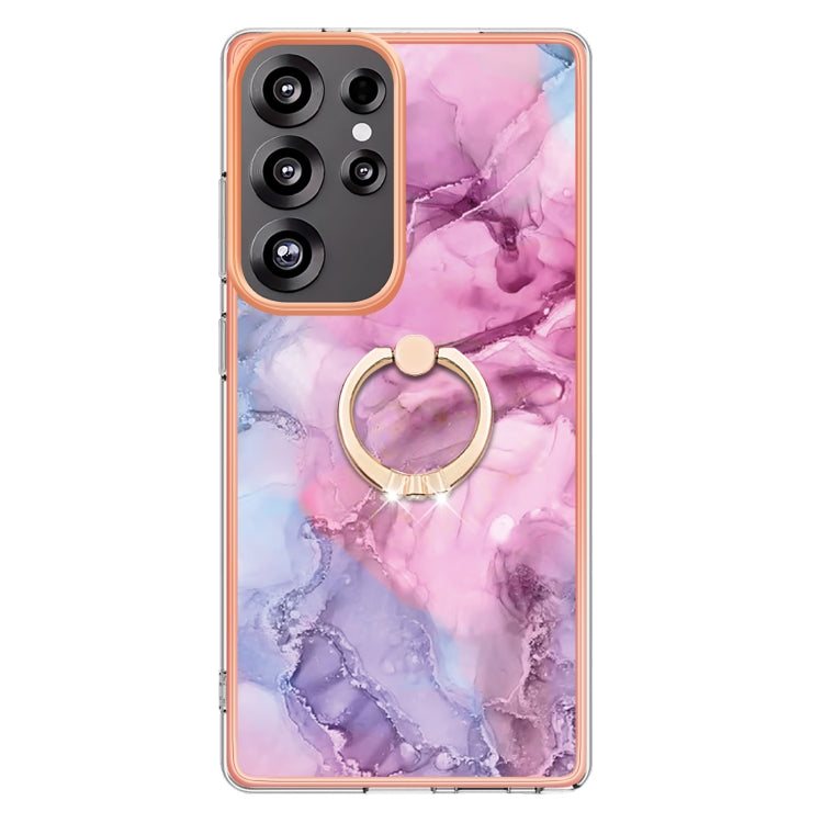 For Samsung Galaxy S25 Ultra 5G Electroplating Marble Dual-side IMD Phone Case with Ring(Pink 013) - Galaxy S25 Ultra 5G Cases by buy2fix | Online Shopping UK | buy2fix