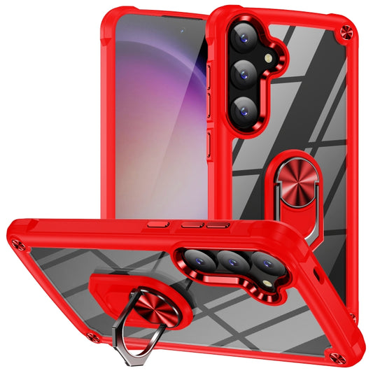 For Samsung Galaxy S25+ 5G TPU + PC Lens Protection Phone Case with Ring Holder(Red) - Galaxy S25+ 5G Cases by buy2fix | Online Shopping UK | buy2fix