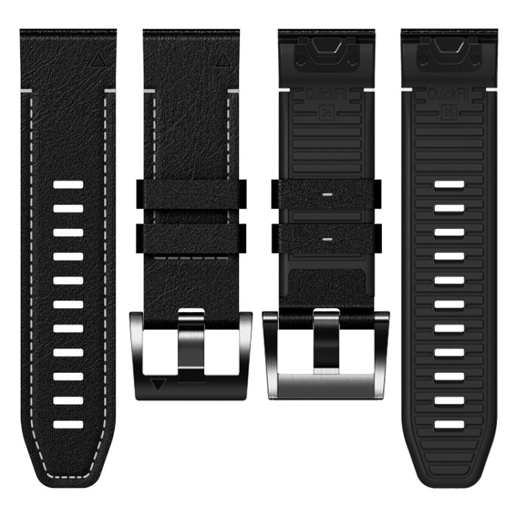 For Garmin 26mm Silicone Leather Quick Release Watch Band(Black) - Watch Bands by buy2fix | Online Shopping UK | buy2fix