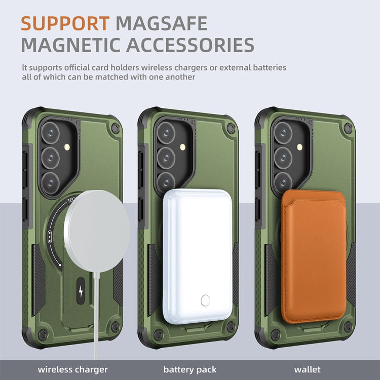 For Samsung Galaxy S24 5G / S25 5G Armor MagSafe Holder PC Hybrid TPU Phone Case(Army Green) - Galaxy S25 5G Cases by buy2fix | Online Shopping UK | buy2fix