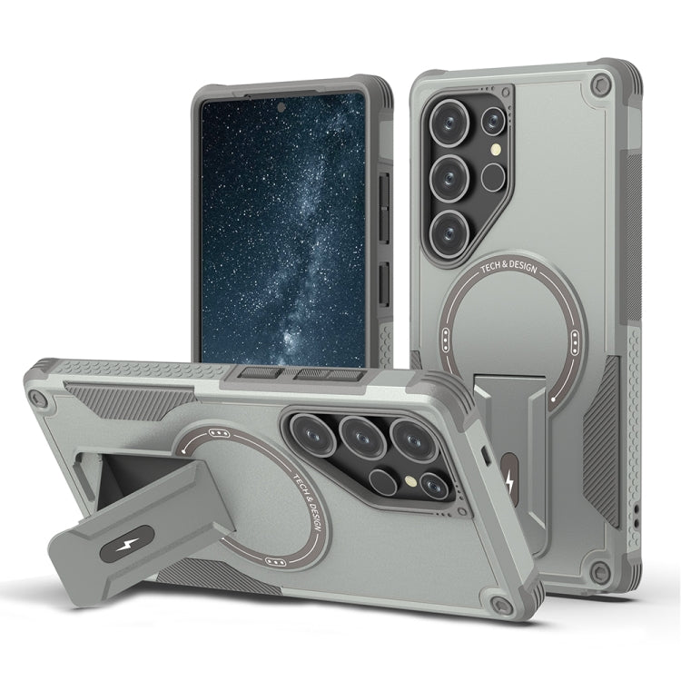 For Samsung Galaxy S25 Ultra 5G Armor MagSafe Holder PC Hybrid TPU Phone Case(Grey) - Galaxy S25 Ultra 5G Cases by buy2fix | Online Shopping UK | buy2fix