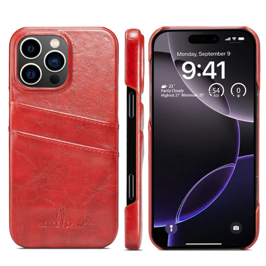 For iPhone 16 Pro Fierre Shann Retro Oil Wax Texture Card Slots PU Leather Phone Case(Red) - iPhone 16 Pro Cases by FIERRE SHANN | Online Shopping UK | buy2fix