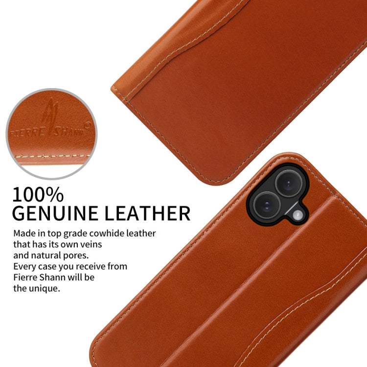 For iPhone 16 Plus Fierre Shann Cowhide Leather Flip Leather Phone Case(Brown) - iPhone 16 Plus Cases by FIERRE SHANN | Online Shopping UK | buy2fix