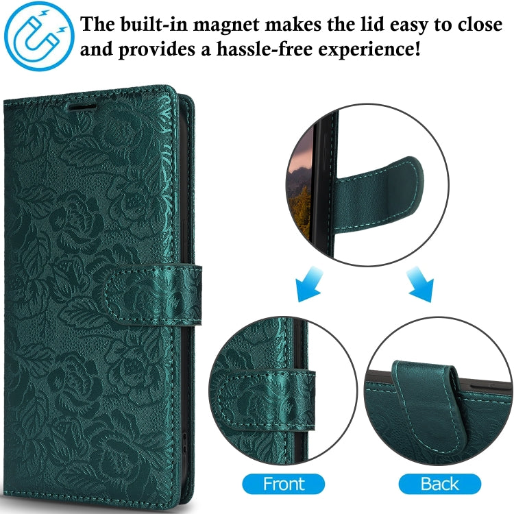 For Samsung Galaxy S25 5G Peony Flowers Imprint Leather Phone Case(Green) - Galaxy S25 5G Cases by buy2fix | Online Shopping UK | buy2fix