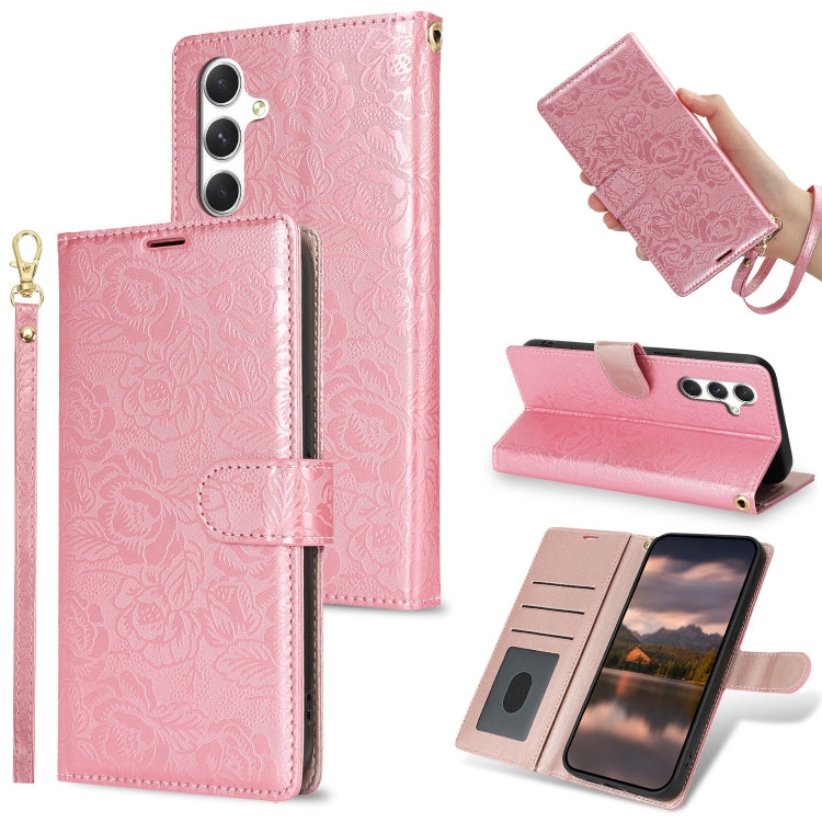 For Samsung Galaxy S25 5G Peony Flowers Imprint Leather Phone Case(Pink) - Galaxy S25 5G Cases by buy2fix | Online Shopping UK | buy2fix